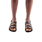 Model wearing Silas brown, handmade leather sandals with back strap 