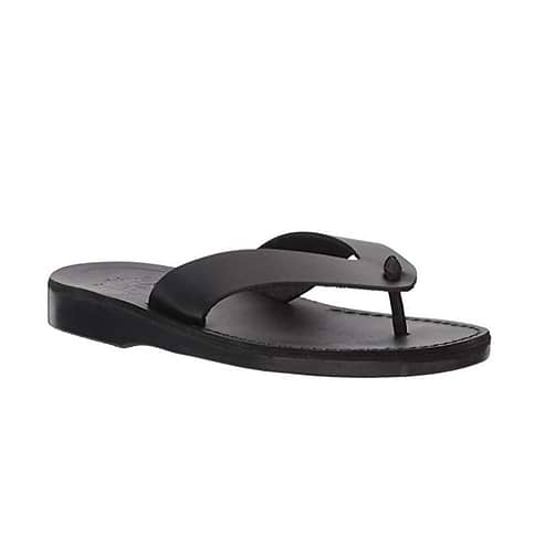 Solomon black, handmade leather slide sandals - Front View