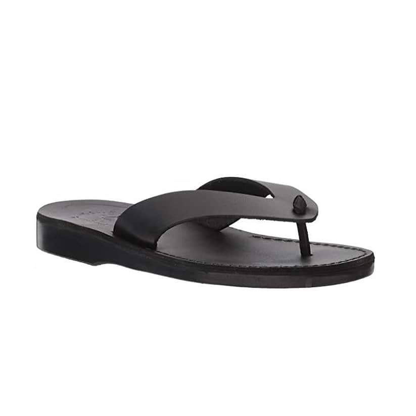 Solomon black, handmade leather slide sandals - Front View