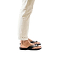 Model wearing Solomon black, handmade leather slide sandals 