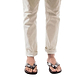 Model wearing Solomon brown, handmade leather slide sandals 