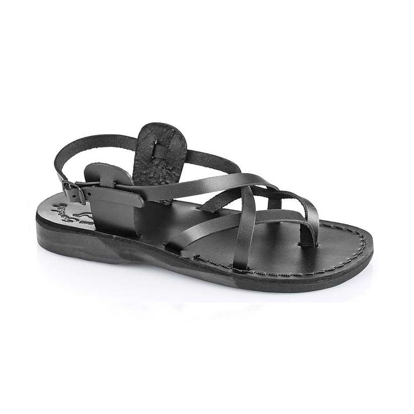 Tamar Buckle black, handmade leather sandals with back strap  - Front View