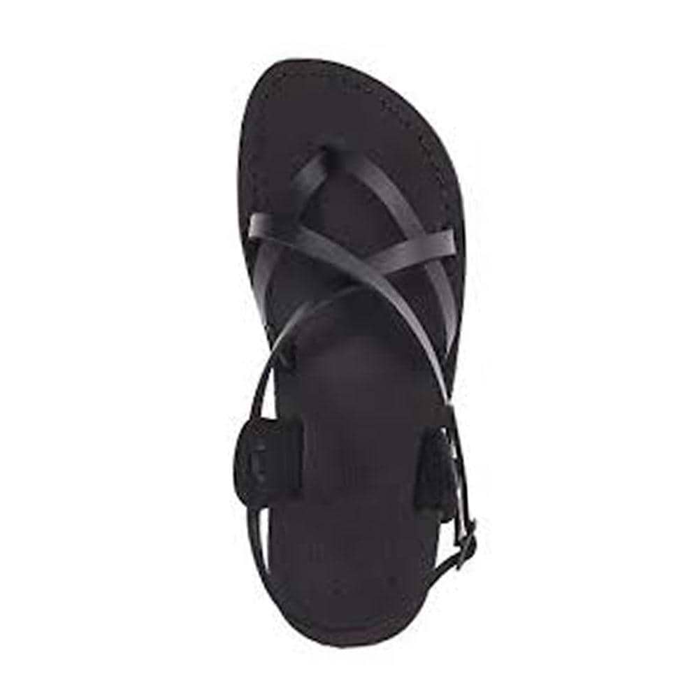 Tamar buckle black, handmade leather sandals with back strap - Front View