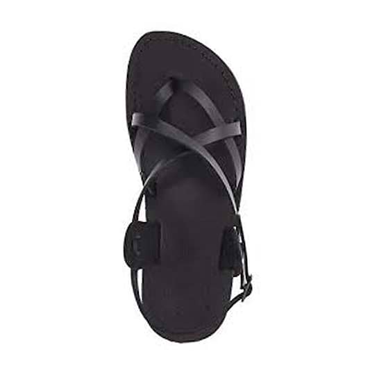Tamar buckle black, handmade leather sandals with back strap - Front View