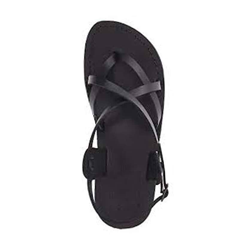 Tamar buckle black, handmade leather sandals with back strap - Front View