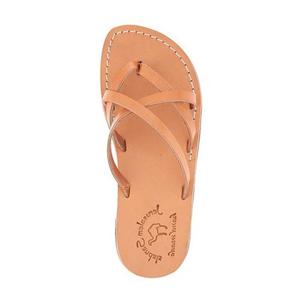 Tamar tan, handmade leather slide sandals - Side View