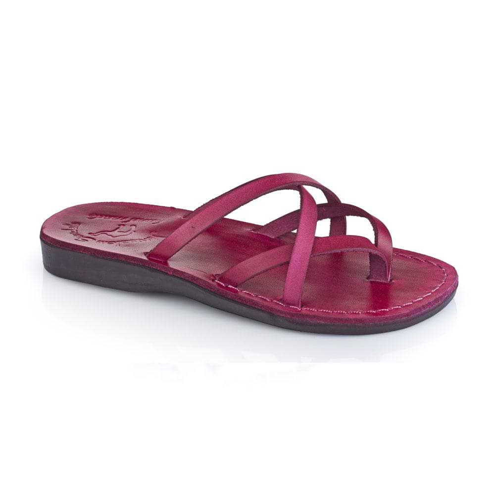 Tamar Violet, handmade leather slide sandals - front View