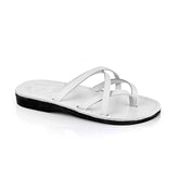 Tamar - Leather Strappy Flip Flops | White