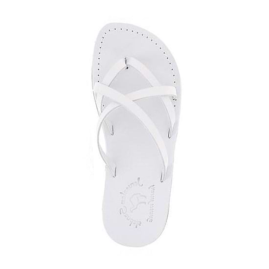 Tamar white, handmade leather slide sandals - Side View