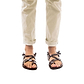 Model wearing The Good Shepherd Buckle brown, handmade leather sandals with back strap and toe loop