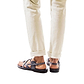 Model wearing The Good Shepherd Buckle gray, handmade leather sandals with back strap and toe loop