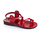 The Good Shepherd Buckle red, handmade leather sandals with back strap and toe loop  - Front View