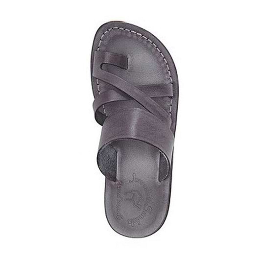 The Good Shepherd gray, handmade leather slide sandals with toe loop - up View