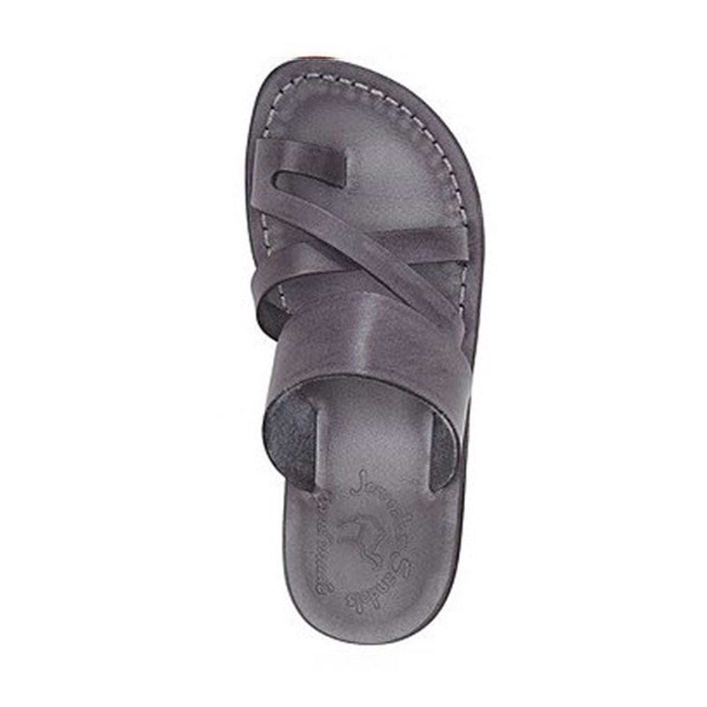 The Good Shepherd gray, handmade leather slide sandals with toe loop - up View