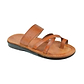 The Good Shepherd honey, handmade leather slide sandals with toe loop - Front View