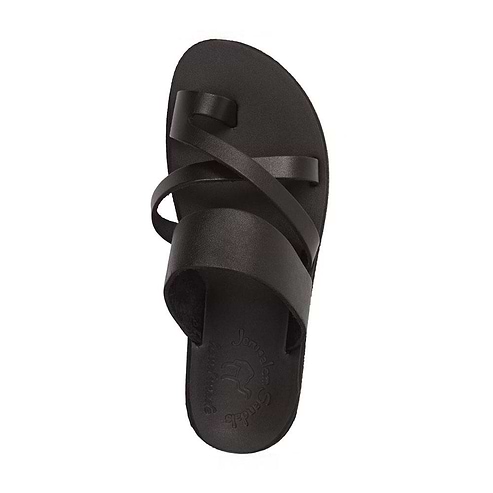 The Good Shepherd black, handmade leather slide sandals with toe loop - side View