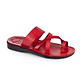 The Good Shepherd red, handmade leather slide sandals with toe loop - Front View