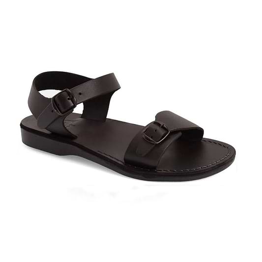 The Original black, handmade leather sandals with back strap - Front View