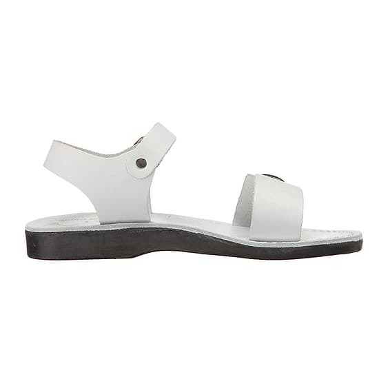 The Original white, handmade leather sandals with back strap - left View