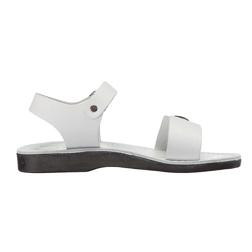 The Original white, handmade leather sandals with back strap - left View