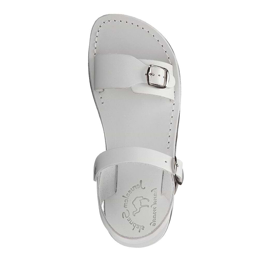The Original white, handmade leather sandals with back strap - Side View