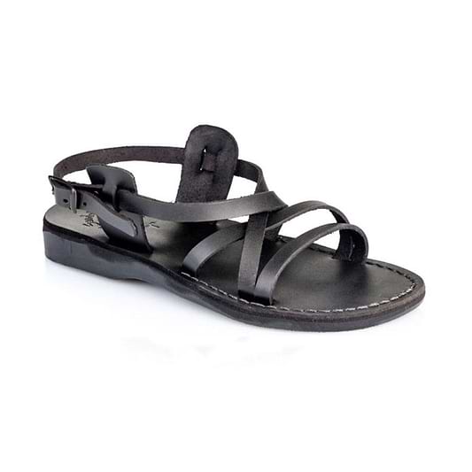 Tzippora black, handmade leather sandals with back strap - Front View