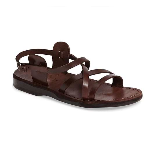 Tzippora brown, handmade leather sandals with back strap - Front View