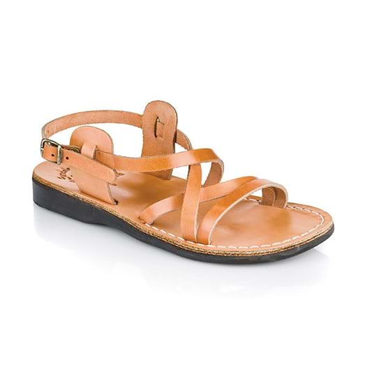 Tzippora tan, handmade leather sandals with back strap - Front View