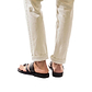 Model wearing Zohar black, handmade leather slide sandals with toe loop