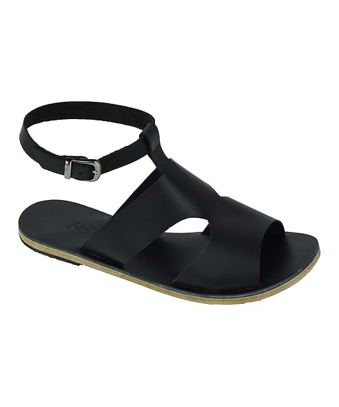 San Vincente Blvd black, handmade leather sandals with anklet strap and buckle  - Side View