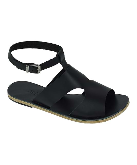 San Vincente Blvd black, handmade leather sandals with anklet strap and buckle  - Side View
