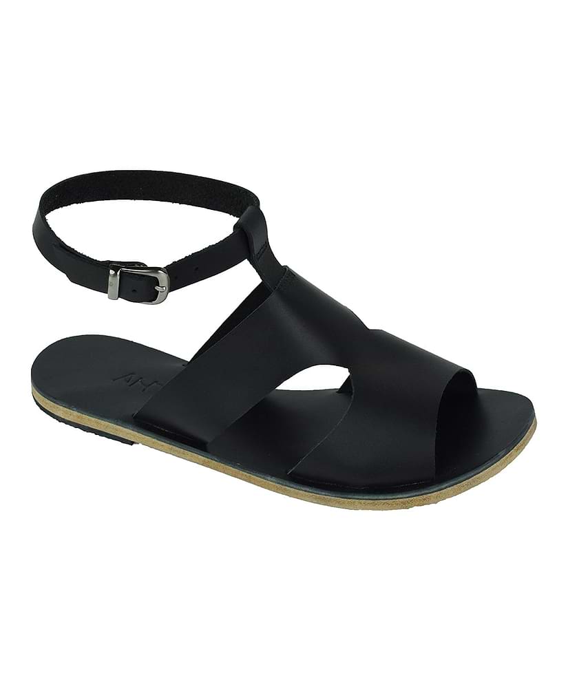 San Vincente Blvd black, handmade leather sandals with anklet strap and buckle  - Side View