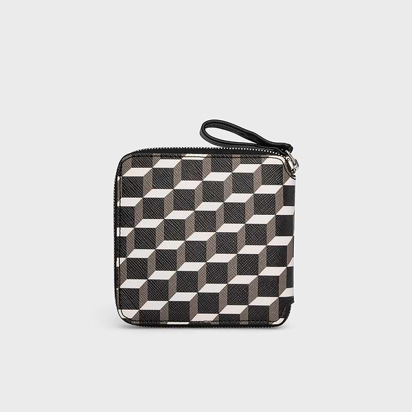PERSPECTIVE CUBE wallet in coated canvas & black leather — PIERRE