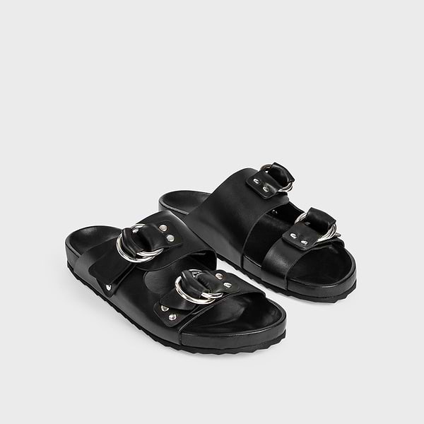 BEACH RIDER women's flat sandals in black leather — PIERRE HARDY