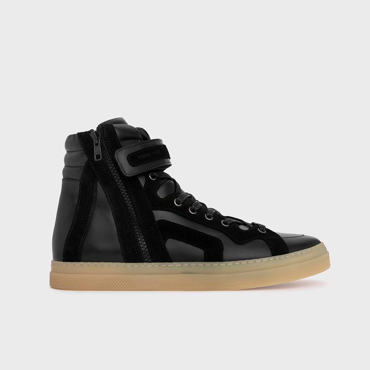 Pierre Hardy BASKETS MONTANTES 112, cuir de veau noir et veau velours noir