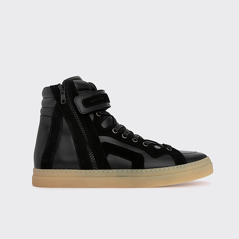 Pierre Hardy BASKETS MONTANTES 112, cuir de veau noir et veau velours noir