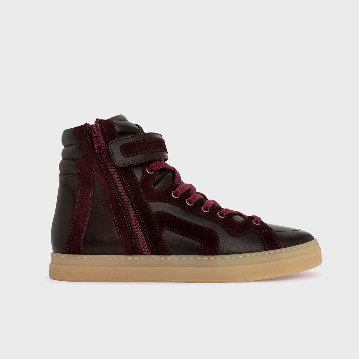 Pierre Hardy BASKETS MONTANTES 112, cuir de veau bordeaux et veau velours bordeaux