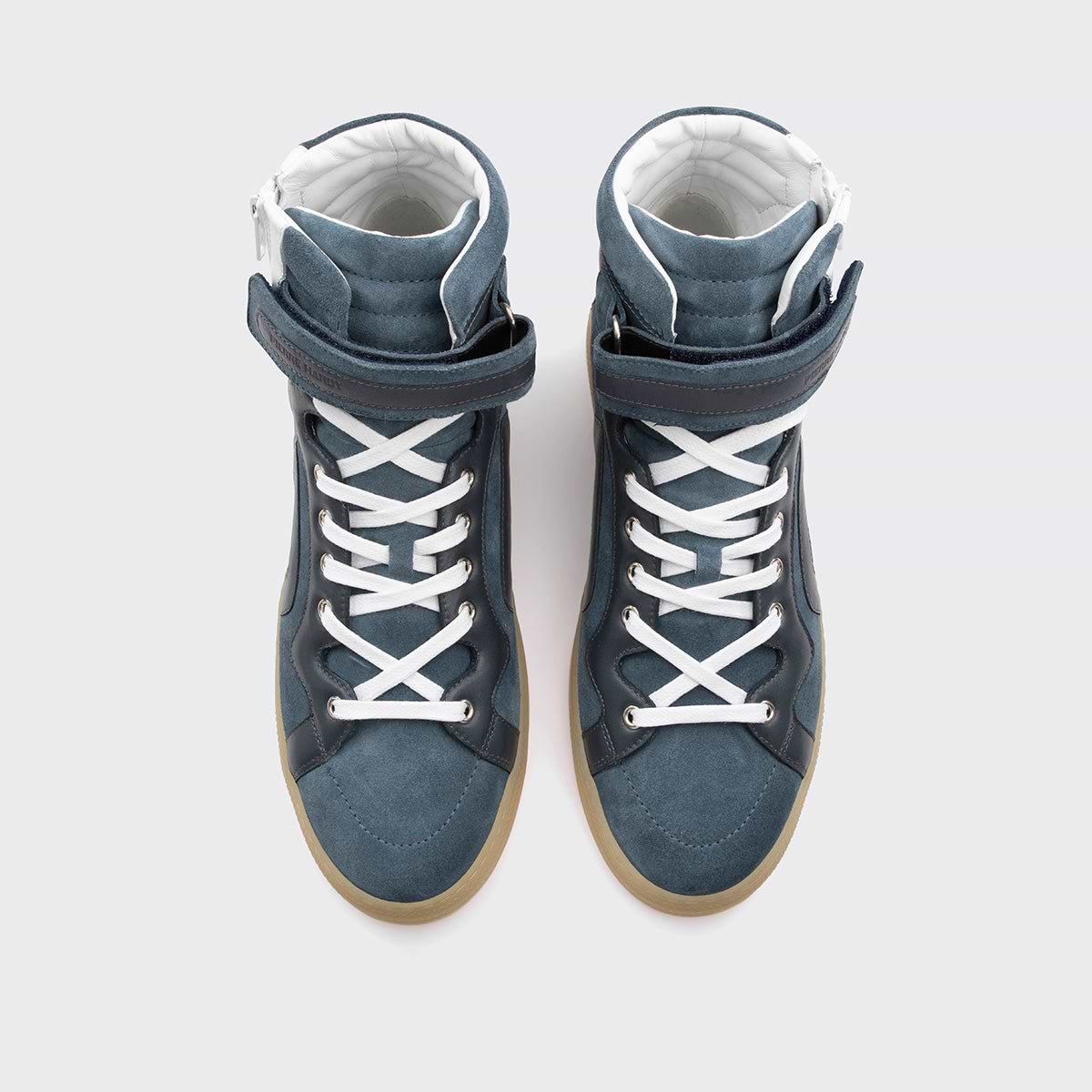 Pierre Hardy BASKETS MONTANTES 112, veau velours bleu denim et cuir de veau blanc & bleu marine, vue 3