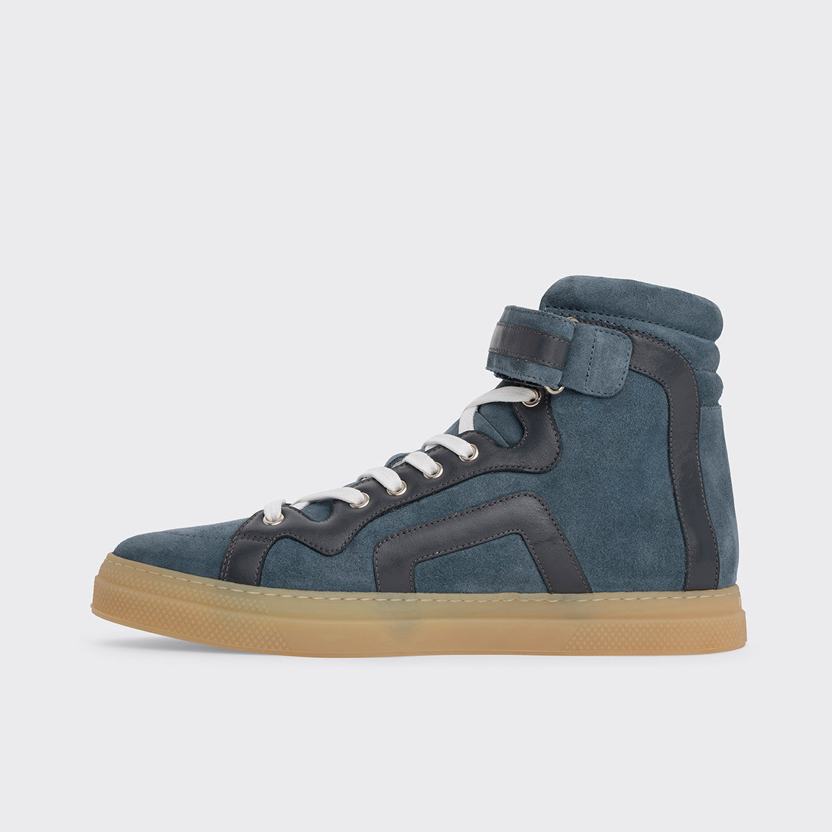 Pierre Hardy BASKETS MONTANTES 112, veau velours bleu denim et cuir de veau blanc & bleu marine, vue 9