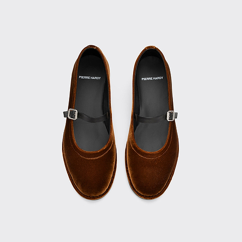 Pierre Hardy BALLERINE TRISH, cuir d'agneau noir et velours camel, vue 2
