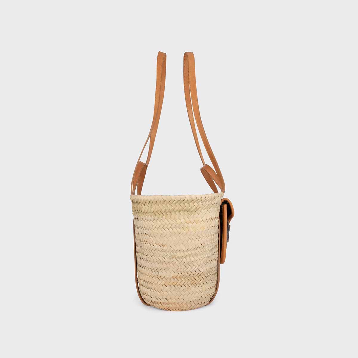 Pierre Hardy PANIER ALPHA, raffia naturel, toile enduite cube perspective noir et cuir de veau naturel, vue 6