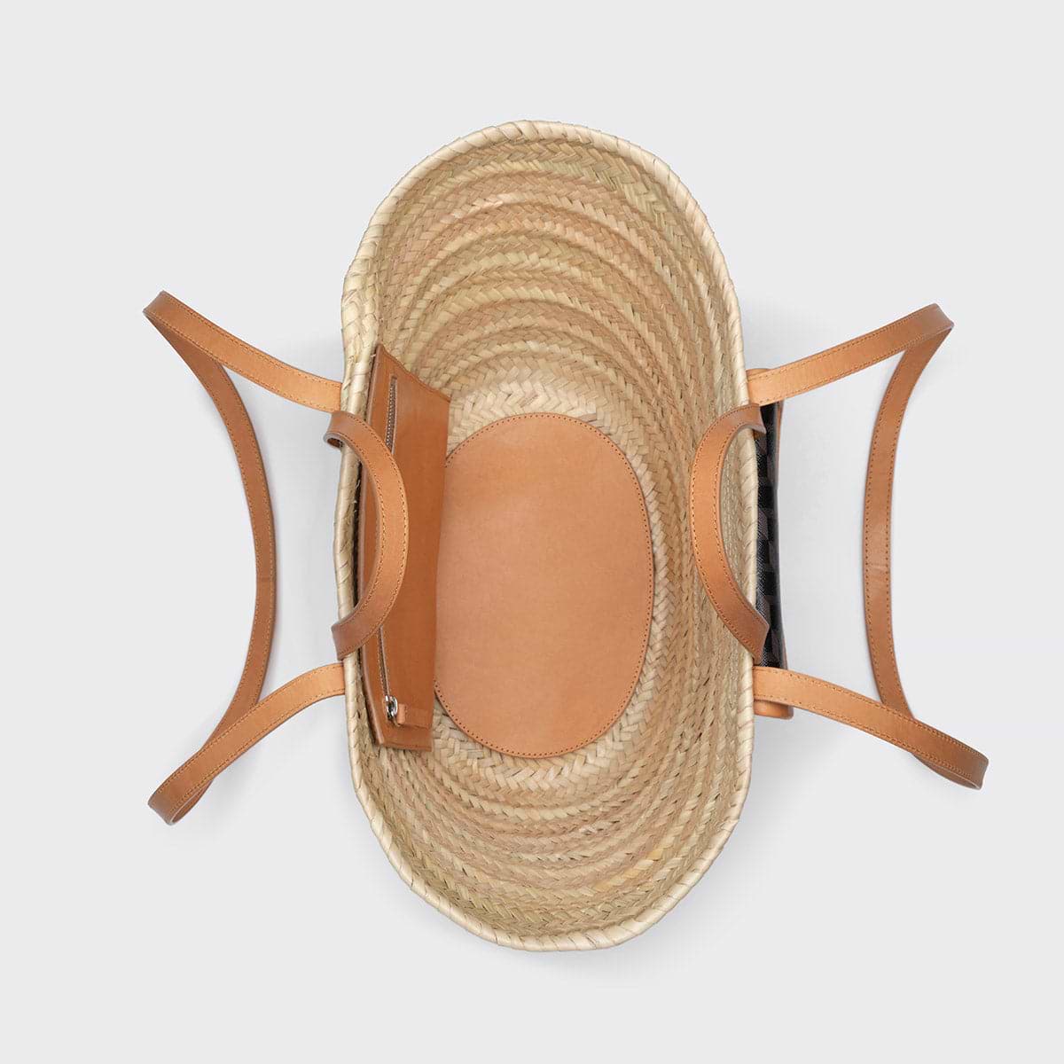 Pierre Hardy PANIER ALPHA, raffia naturel, toile enduite cube perspective noir et cuir de veau naturel, vue 5