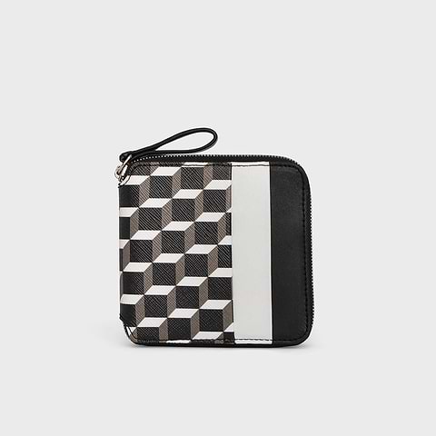 Pierre Hardy PORTEFEUILLE HONORÉ, toile enduite cube, cuir de veau blanc & cuir d'agneau noir