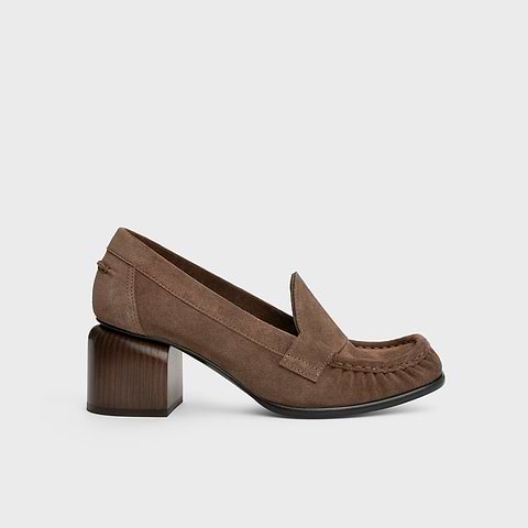 Pierre Hardy MOCASSIN À TALON ROMY, cuir de veau velours marron clair
