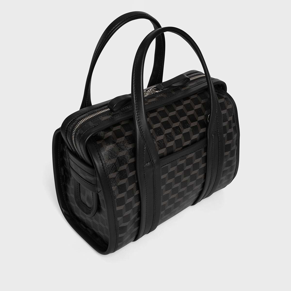 Pierre Hardy SAC À MAIN MINI CAB, toile enduite cube perspective et ganses en cuir de veau noir, vue 5