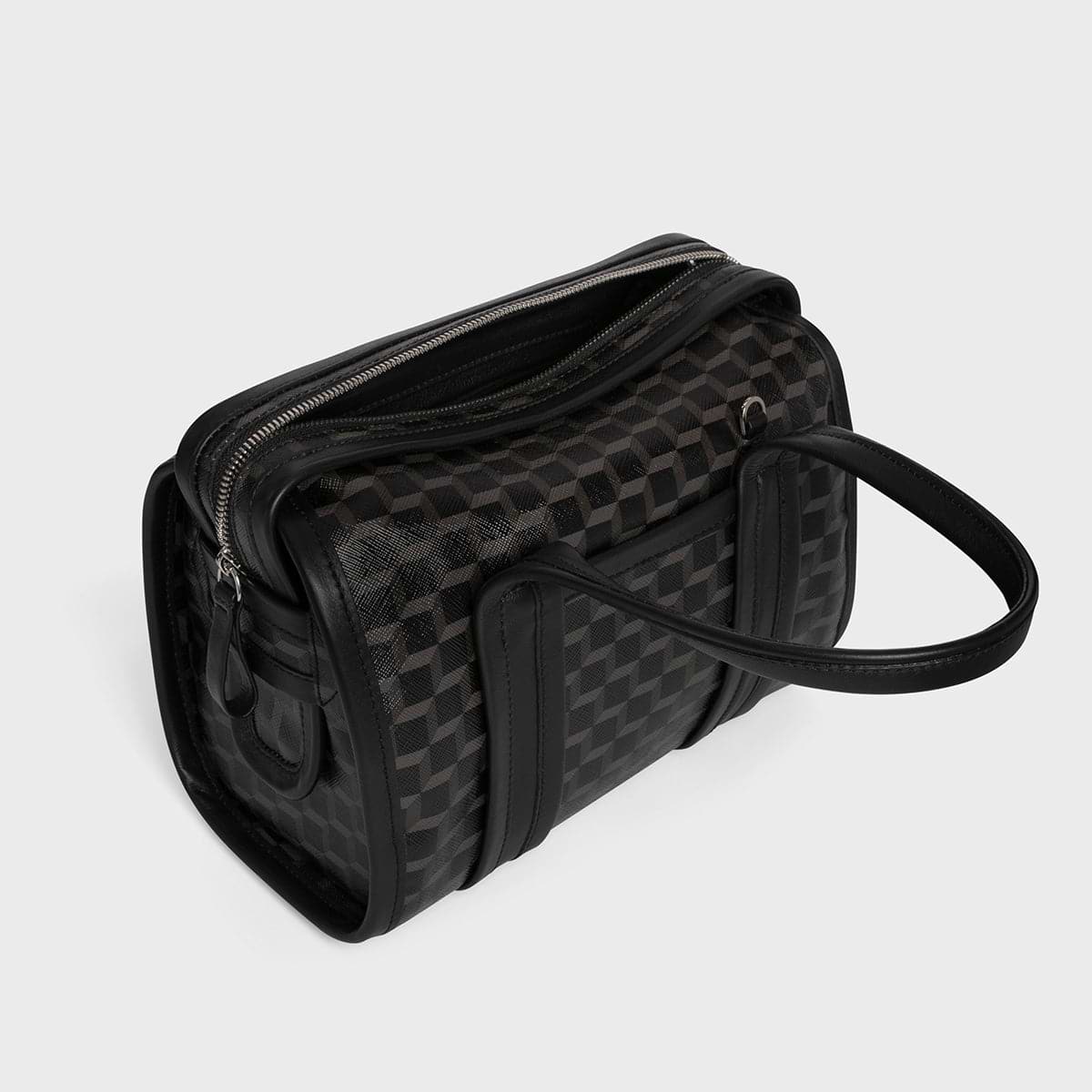 Pierre Hardy SAC À MAIN MINI CAB, toile enduite cube perspective et ganses en cuir de veau noir, vue 2
