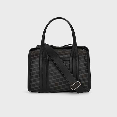 Pierre Hardy SAC À MAIN MINI CAB, toile enduite cube perspective et ganses en cuir de veau noir