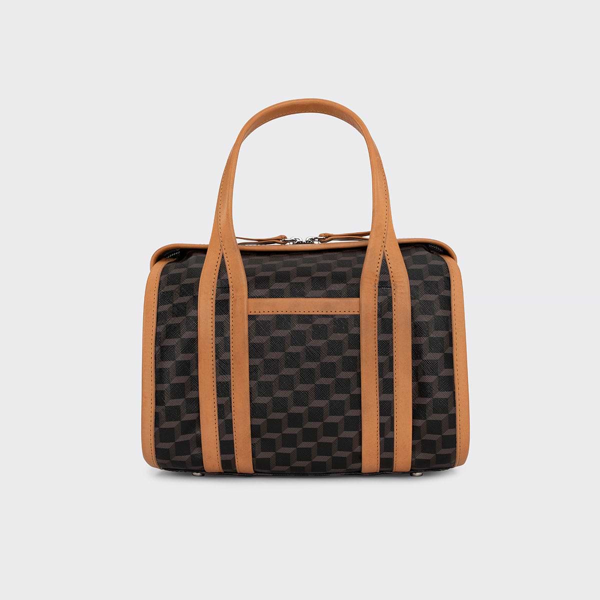 Pierre Hardy SAC À MAIN MINI CAB, toile enduite cube perspective noir et ganses en cuir de veau naturel, vue 7