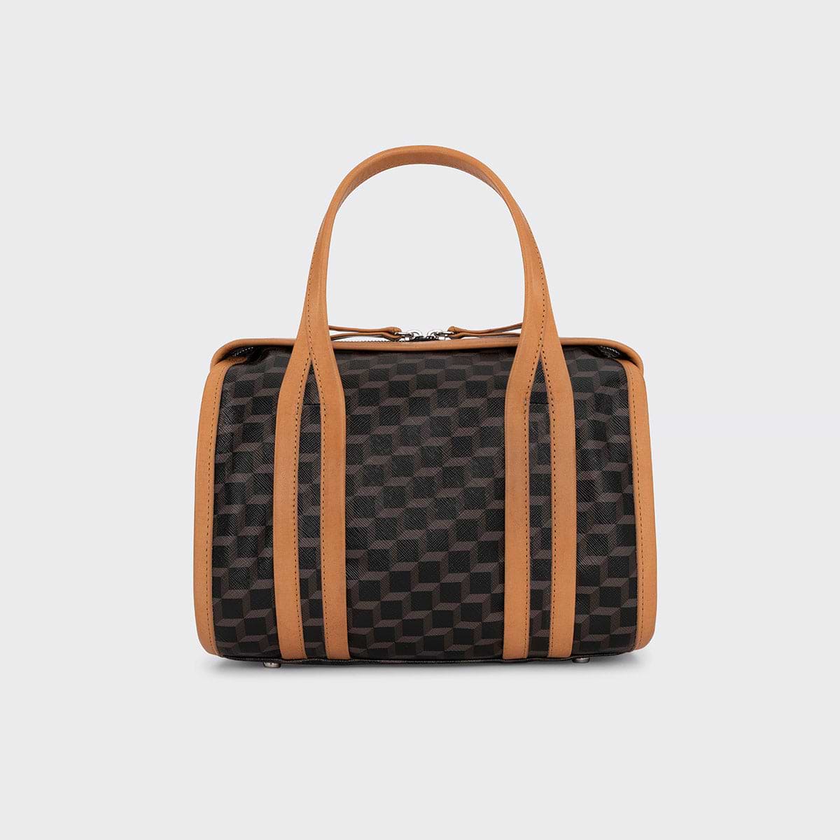 Pierre Hardy SAC À MAIN MINI CAB, toile enduite cube perspective noir et ganses en cuir de veau naturel, vue 8