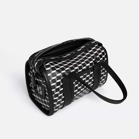 Pierre Hardy SAC À MAIN MINI CAB, toile enduite cube perspective et ganses en cuir de veau noir, vue 2